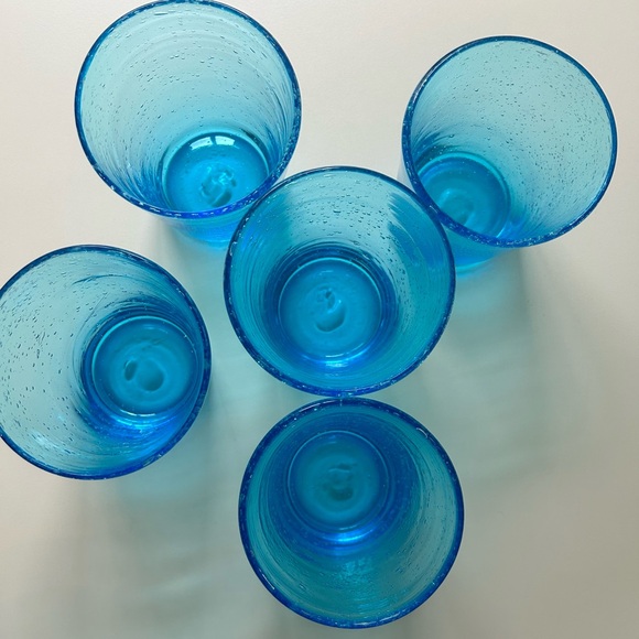 Hand Blown Aqua Bubble Glass Cups. Early 2000’s Vintage. - Picture 1 of 4